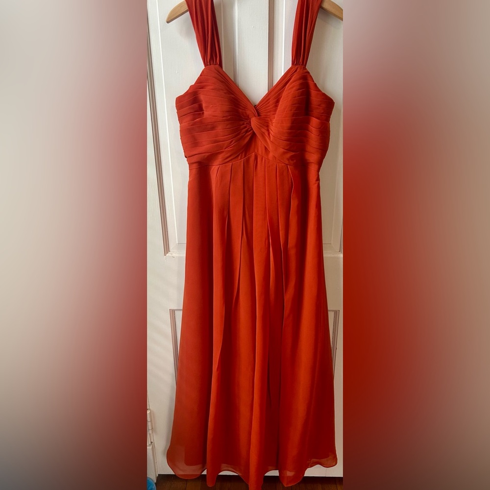 Azazie Size C Orange Kaitlynn Cinnamon Empire Ruched Chiffon Convertible Dress